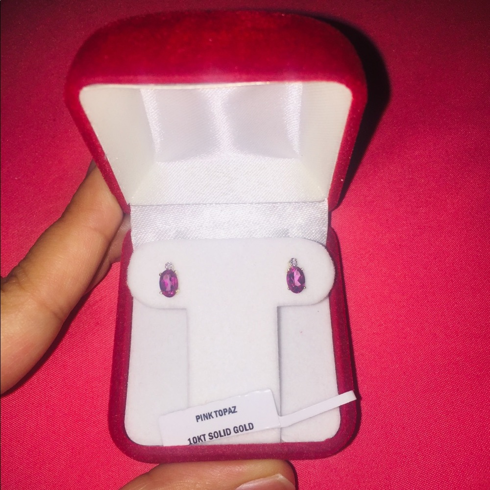 10K Pink Topaz and Diamond Stud Earrings